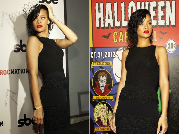 Mesmo sem fantasia de Dia das Bruxas, a cantora nascida em Barbados foi à festa 'West Hollywood Halloween Carnaval' e posou com sua coroa de rainha do evento (Foto: Reuters/Mario Anzuoni)