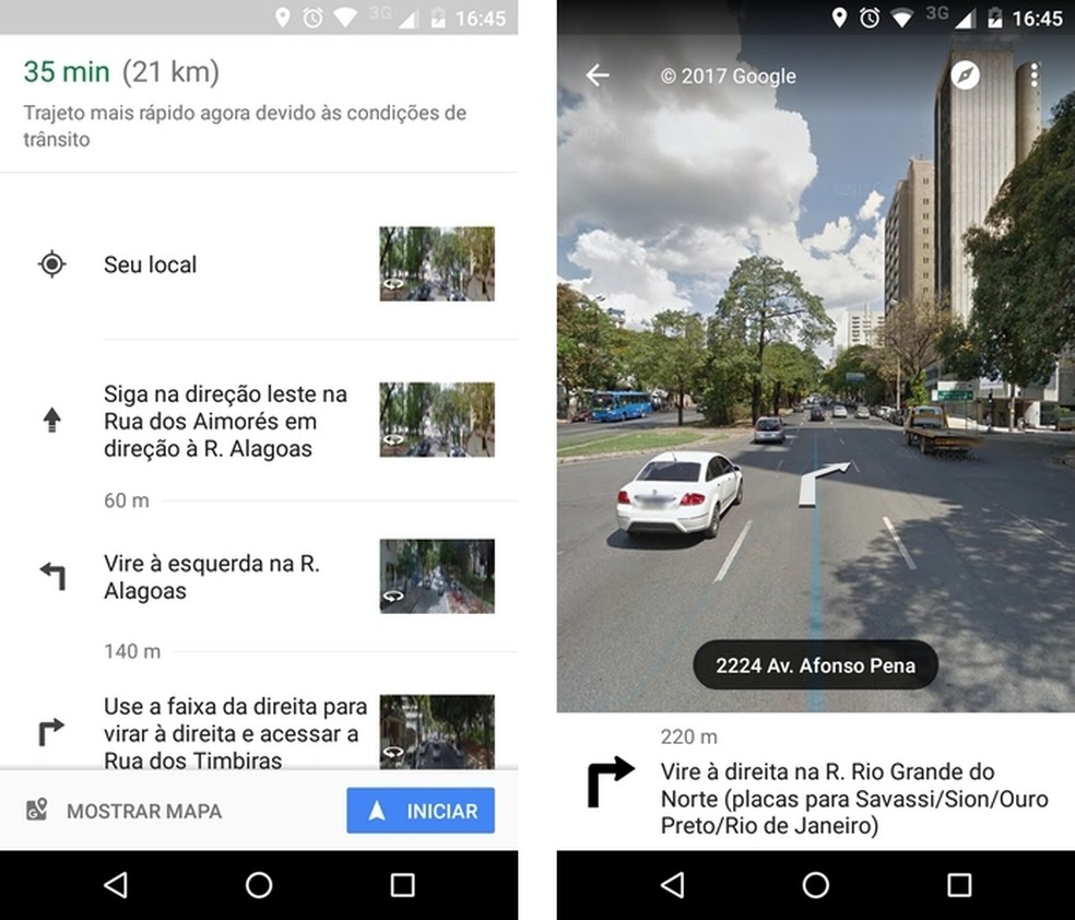 Google Maps para Android mostra rotas com fotos do Street View (Foto: Reprodução/Raquel Freire)
