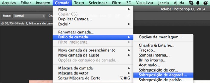Caminho para o efeito de Sobreposição de Degradê