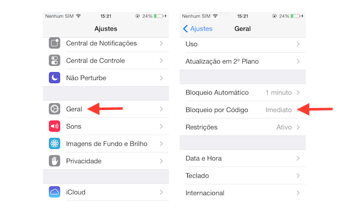 Acessando as opções de bloqueio por código do iOS (Foto: Reprodução/Marvin Costa)