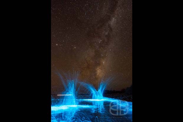 Fotógrafa registrou mar na costa da Austrália emitindo brilho azul intenso (Foto: Jo Malcomson)