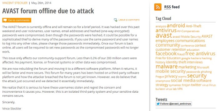 Avast admitiu ataque em comunicado oficial (Foto: Thiago Barros/Reprodução)