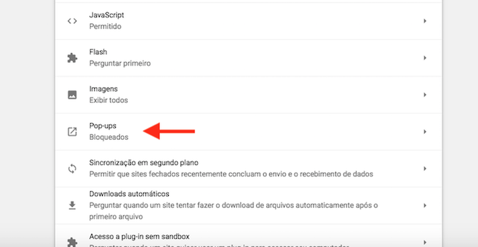 Ação para acessar as configurações de popup do Chrome (Foto: Reprodução/Marvin Costa) Ação para acessar as configurações de popup do Chrome (Foto: Reprodução/Marvin Costa)