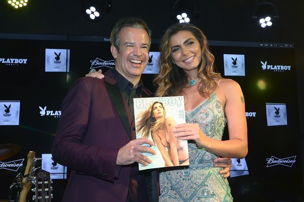 Leticia Datena com André Sanseverino, presidente da Playboy Brasil (Foto: J Domingos / Divulgação)