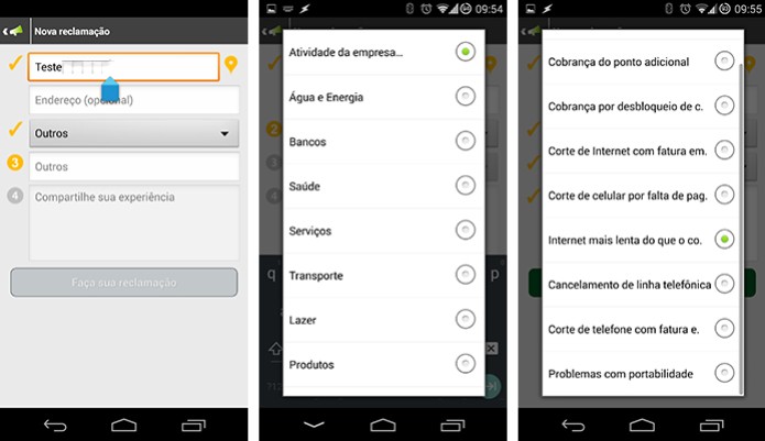 Na hora de postar uma reclamação, basta informar a empresa e a natureza do problema no app ProtesteAgora (Foto: Reprodução/Paulo Alves) Na hora de postar uma reclamação, basta informar a empresa e a natureza do problema no app ProtesteAgora (Foto: Reprodução/Paulo Alves)