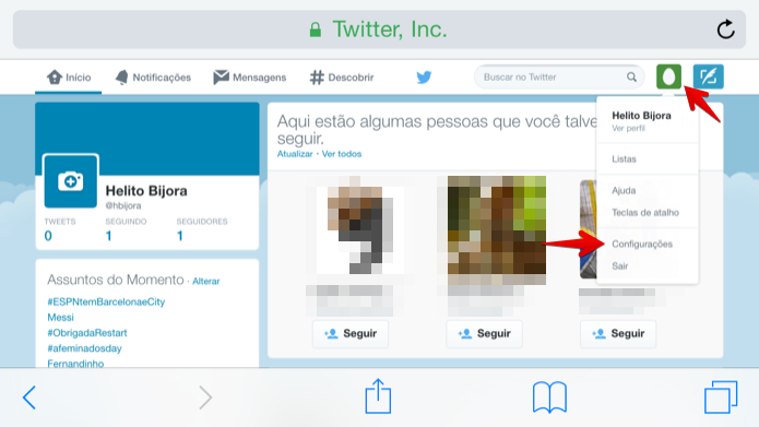 Acesse as configurações do Twitter (Foto: Reprodução/Helito Bijora)