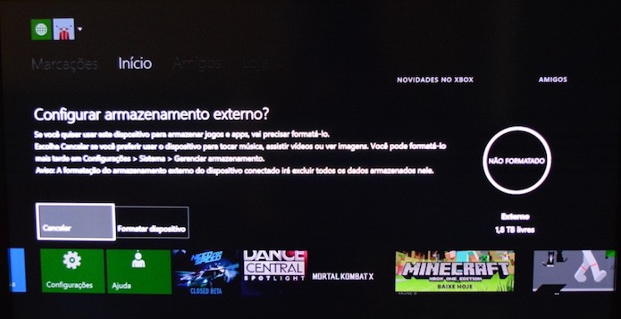 Formatar o HD WD My Passport X no Xbox One é rápido e fácil (Foto: Reprodução/Emanuel Schimidt)