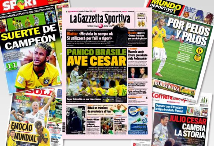 Reprodução capa jornais pelo mundo vitória do Brasil sobre o Chile (Foto: Editoria de arte)