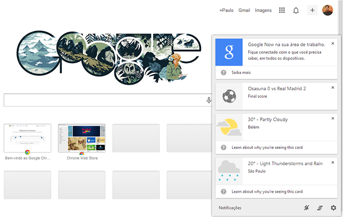 Cards do Google Now estão sendo testados no Canary, versão do Chrome para desenvolvedores (Foto: Reprodução/Paulo Alves) (Foto: Cards do Google Now estão sendo testados no Canary, versão do Chrome para desenvolvedores (Foto: Reprodução/Paulo Alves)) Cards do Google Now estão sendo testados no Canary, versão do Chrome para desenvolvedores (Foto: Reprodução/Paulo Alves) (Foto: Cards do Google Now estão sendo testados no Canary, versão do Chrome para desenvolvedores (Foto: Reprodução/Paulo Alves))