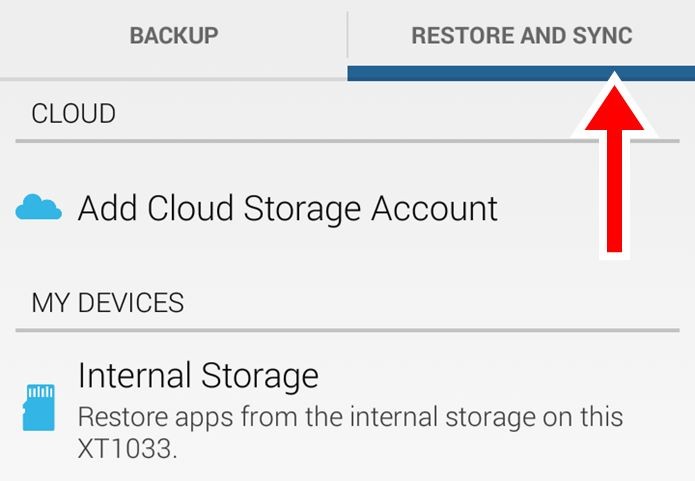 Para ver os backups salvos, toque em Restore and Sync (Foto: Reprodução / Dario Coutinho)