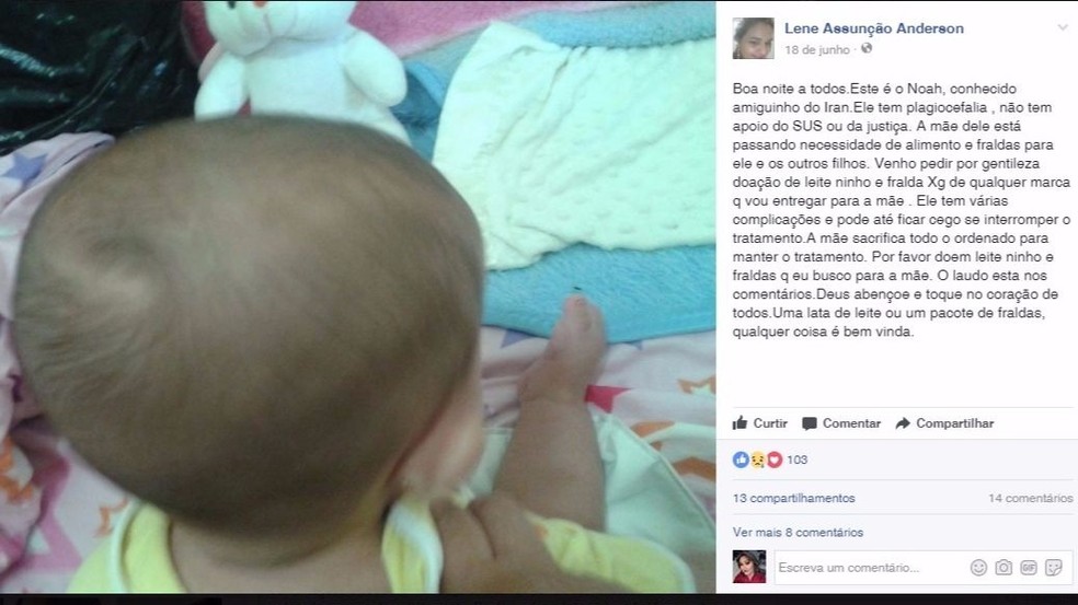 Último post da Lene Assunção pedindo ajuda (Foto: Reprodução Facebook)