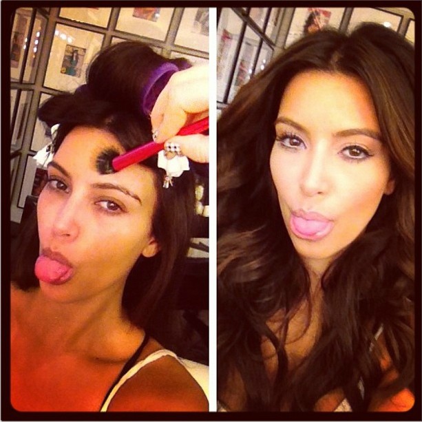 Kim Kardashian (antes e depois da maquiagem). (Foto: Instagram)