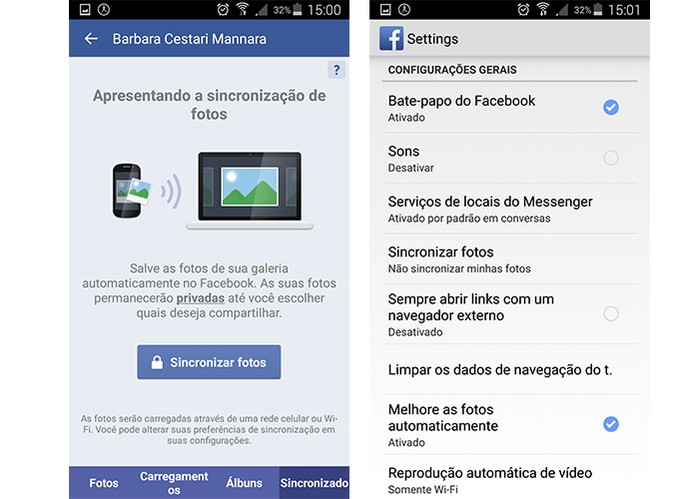 Usuários do Facebook também podem sincronizar suas fotos em diferentes dispositivos (Foto: Reprodução/Barbara Mannara)