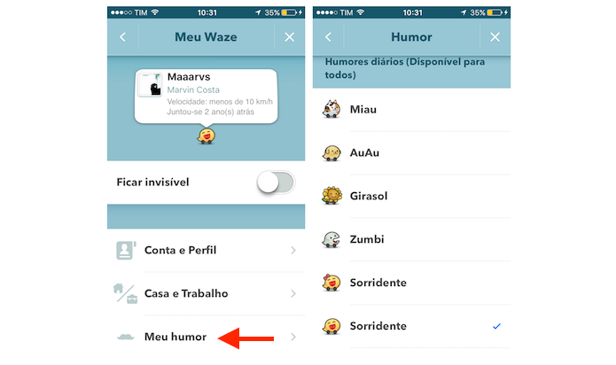 Alterando o humor do Waze pelo iPhone (Foto: Reprodução/Marvin Costa)