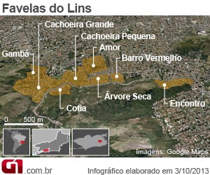 Conjunto de Favelas do Lins terá UPP (Foto: Editoria de Arte/ G1)