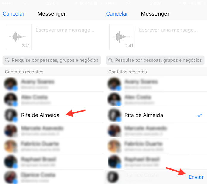 Opção de envio para uma música compartilhada a partir do Google Drive no iPhone (Foto: Reprodução/Marvin Costa)