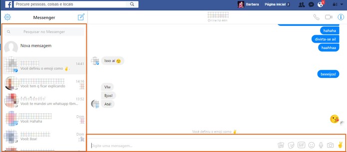 O Messenger é aberto dentro do Facebook com recursos completos (Foto: Reprodução/Barbara Mannara)