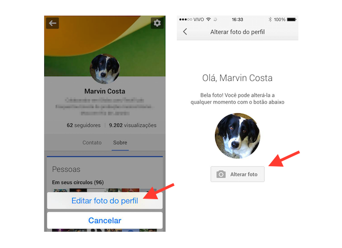Acessando a ferramenta para editar a foto de perfil do Hangouts e do Google+ no iOS (Foto: Reprodução/Marvin Costa)