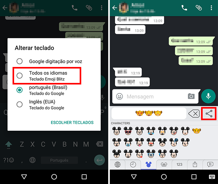 Troque para o teclado do app e selecione emojis (Foto: Reprodução/Paulo Alves)