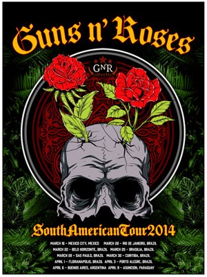 Cartaz da turnê do Guns N' Roses na América Latina em 2014; Florianópolis aparece escrito errado (Foto: Divulgação)
