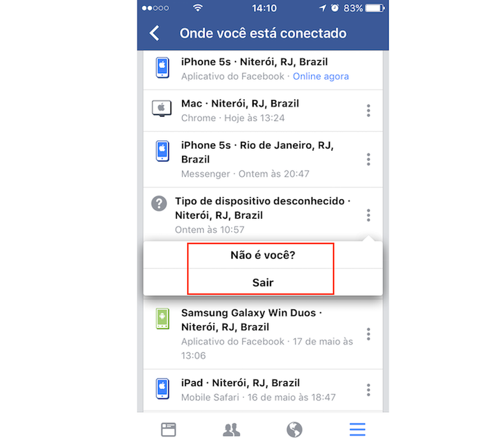 Opções de segurança para um acesso à sua conta do Facebook (Foto: Reprodução/Marvin Costa)