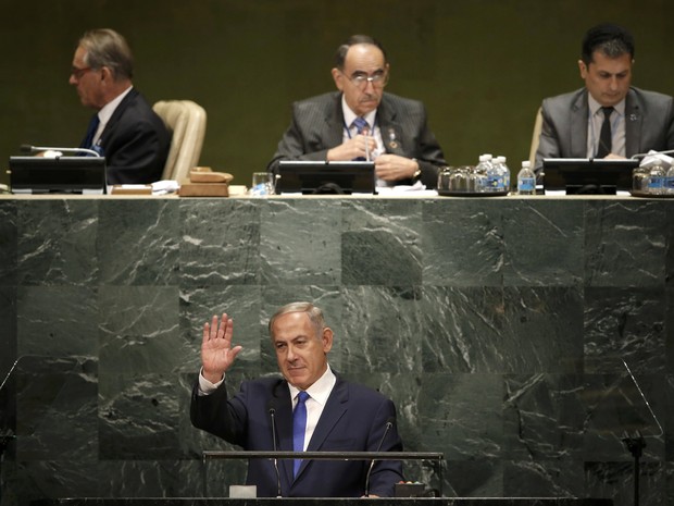 Premiê israelense Benjamin Netanyahu discursa na assembleia-geral da ONU (Foto: Mike Segar / Reuters)