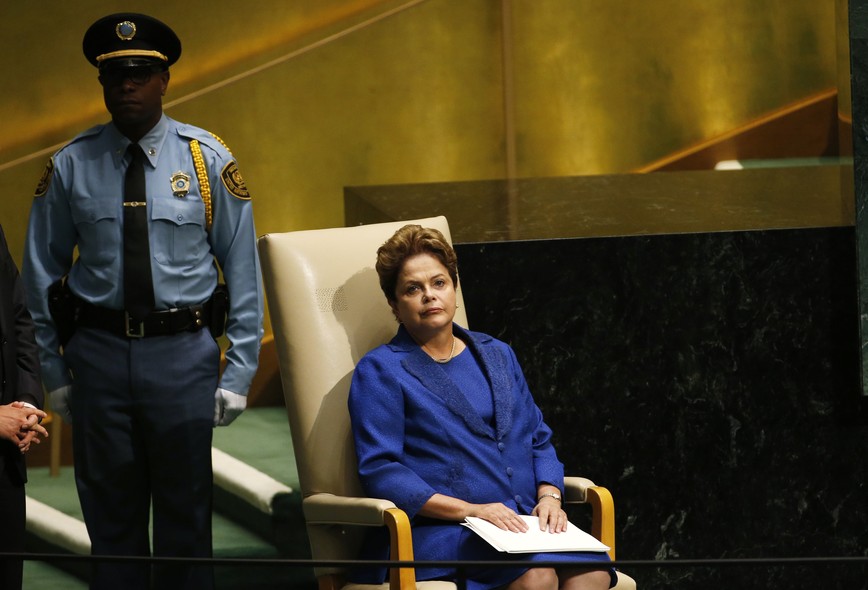 A presidente na Assembleia Geral da ONU. Dilma causou polêmica ao defender, em seu discurso, o diálogo com os decapitadores muçulmanos.