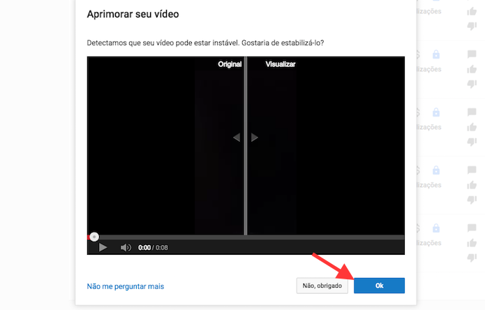 Opção para aplicar um aprimoramento sugerido pelo YouTube em um vídeo (Foto: Reprodução/Marvin Costa)