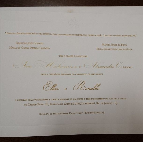 Marido de Ana Hickmann posta foto do convite de casamento de Naldo e Moranguinho (Foto: Instagram/Reprodução)