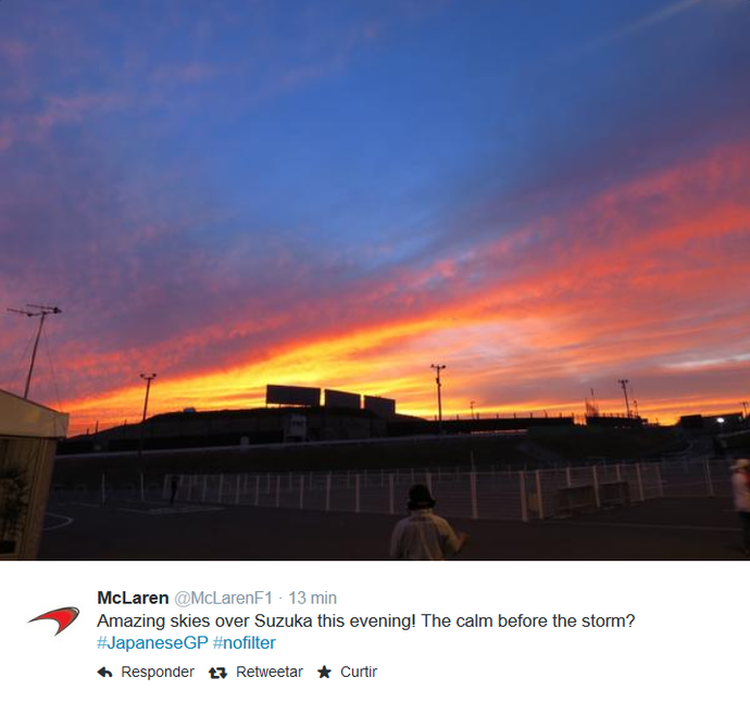 Pôr do sol em Suzuka - McLaren - GP do Japão (Foto: Reprodução/Twitter)