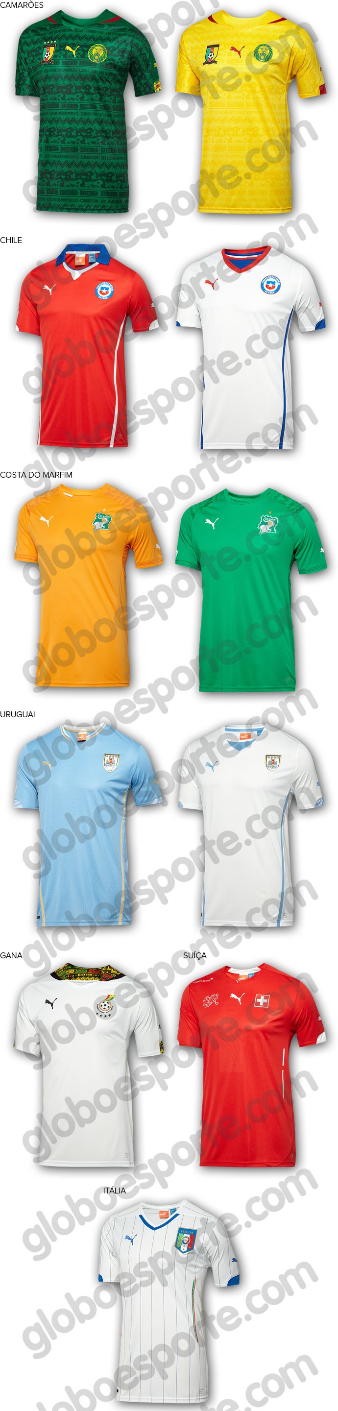 camisas da Copa seleções