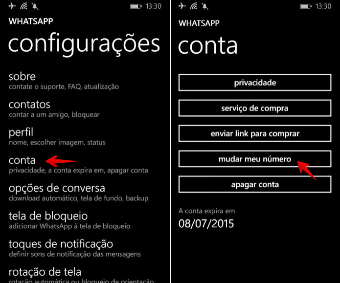 Alterando o número do WhatsApp no Windows Phone