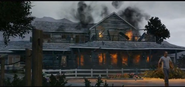 Trevor explode casa em trailer de 'GTA V' (Foto: Divulgação)