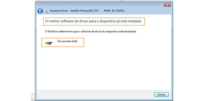 Atualize o driver do processador Intel e reinicie o computador