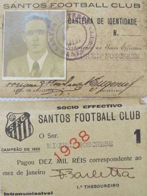 Carteirinha de sócio do Santos Futebol Clube (Foto: Miguel Norchese/Arquivo Pessoal)