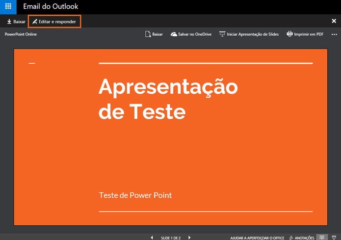 Visualize o conteúdo da apresentação do PowerPoint no Outlook (Foto: Reprodução/Barbara Mannara)