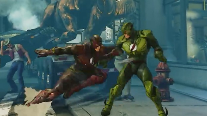 The Flash e seu vilão Flash Reverso se enfrentam no meio de Street Fighter 5 (Foto: Reprodução/YouTube)