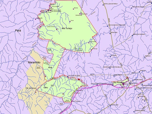 Mapa em verde mostra área do Território indígena Awá-Guajá, que será desocupado após decisão da Justiça Federal (Foto: Reprodução/Funai) Mapa em verde mostra área do Território indígena Awá-Guajá, que será desocupado após decisão da Justiça Federal (Foto: Reprodução/Funai)