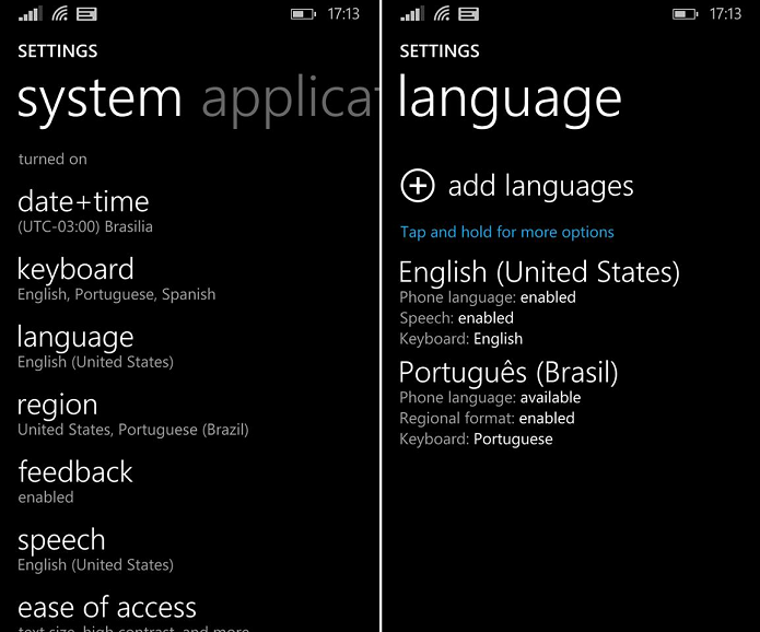 Menu de configurações do Windows Phone 8 (Foto: Reprodução/Aline Jesus)
