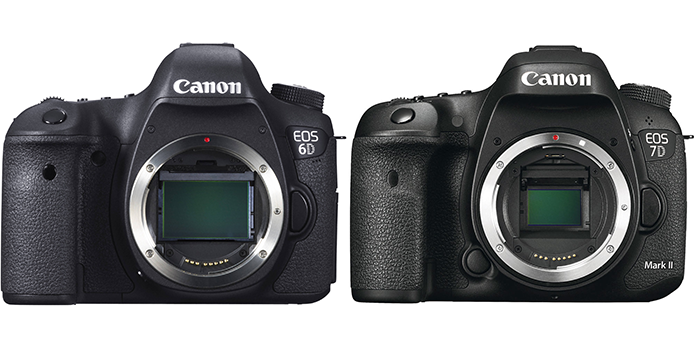 Na foto, você pode ver a comparação real de tamanho de sensores diferentes: a 6D, à esquerda, tem sensor full frame, maior do que o encontrado na 7D, à direita (Foto: Divulgação/Canon)