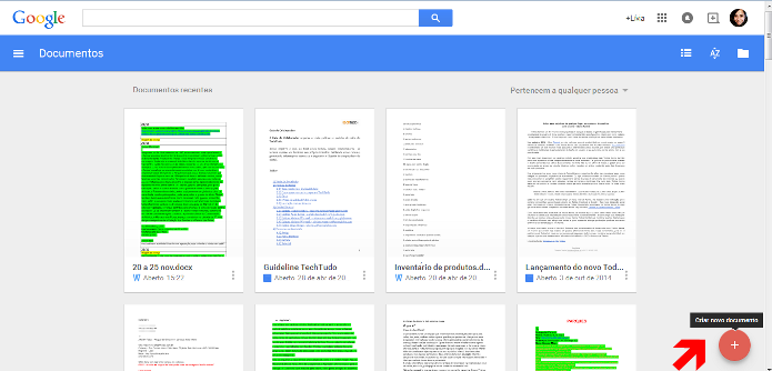 Criando um novo documento no Google Docs (Foto: Reprodução/Lívia Dâmaso)