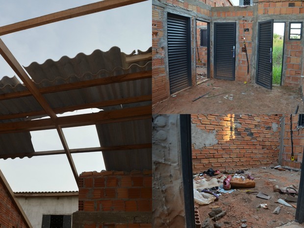 Lotemento tem casas sem telhas, janelas e acumula lixo no interior (Foto: Aline Nascimento/G1)