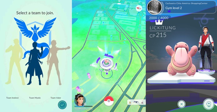 Ginásios em Pokémon Go estão espalhados pelo mapa (Foto: Reprodução/Caio Fagundes) Ginásios em Pokémon Go estão espalhados pelo mapa (Foto: Reprodução/Caio Fagundes)