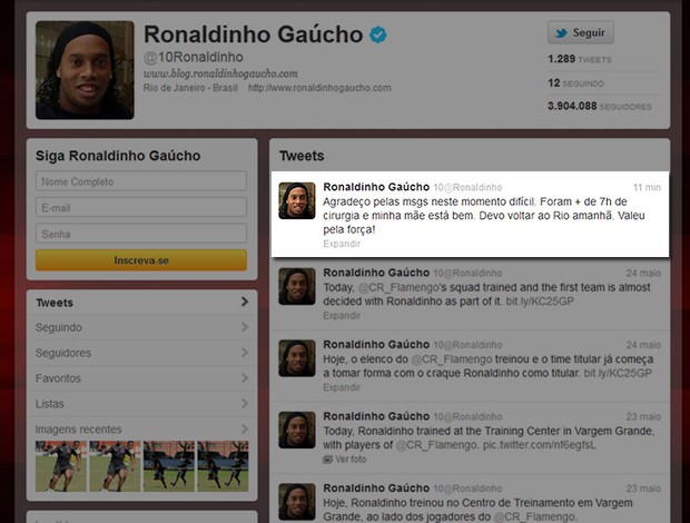último post do Ronaldinho no twitter (Foto: Reprodução / Twitter oficial)