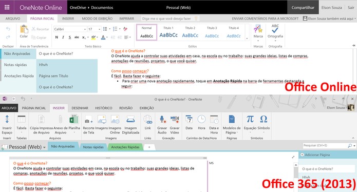 OneNote 2013 pode trabalhar com uma maior variedade de arquivos do que sua versão online (Foto: Reprodução/Elson de Souza)