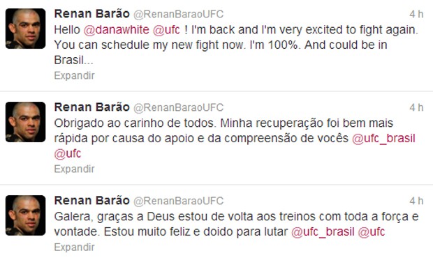 Renan Barão posta pedido a Dana White no Twitter (Foto: Reprodução)