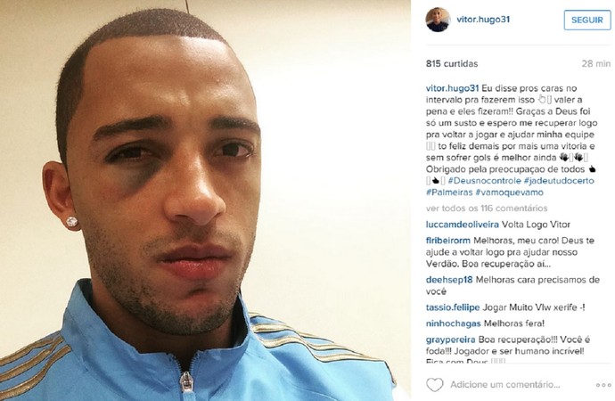 Após pancada, Vitor Hugo tranquiliza torcida do Palmeiras: 