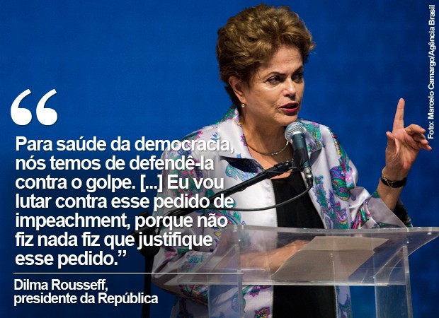 A presidente Dilma Rousseff, durante discurso no qual pediu a defesa da democracia contra o "golpe" (Foto: Marcelo Camargo/Agência Brasil)