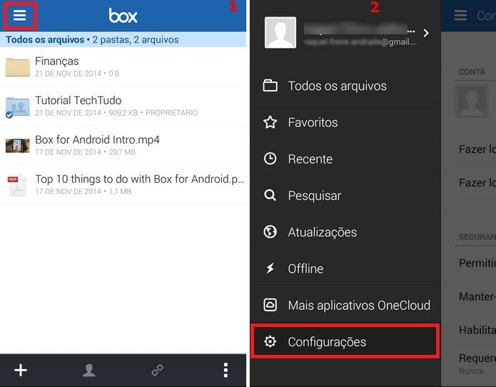 Telas mostram caminho para abrir para abrir configurações do Box (Foto: Reprodução/Raquel Freire)