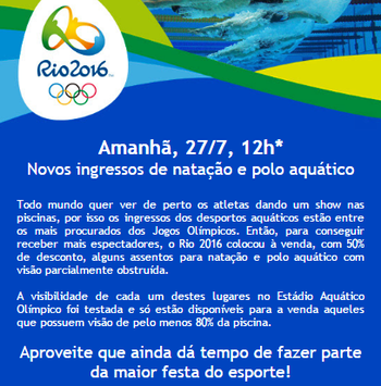 Ingresso à venda com visibilidade comprometida (Foto: Divulgação / Rio 2016) Ingresso à venda com visibilidade comprometida (Foto: Divulgação / Rio 2016)